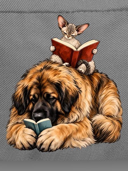 Leonberger & Devon Rex beim Lesen – Bücherfans