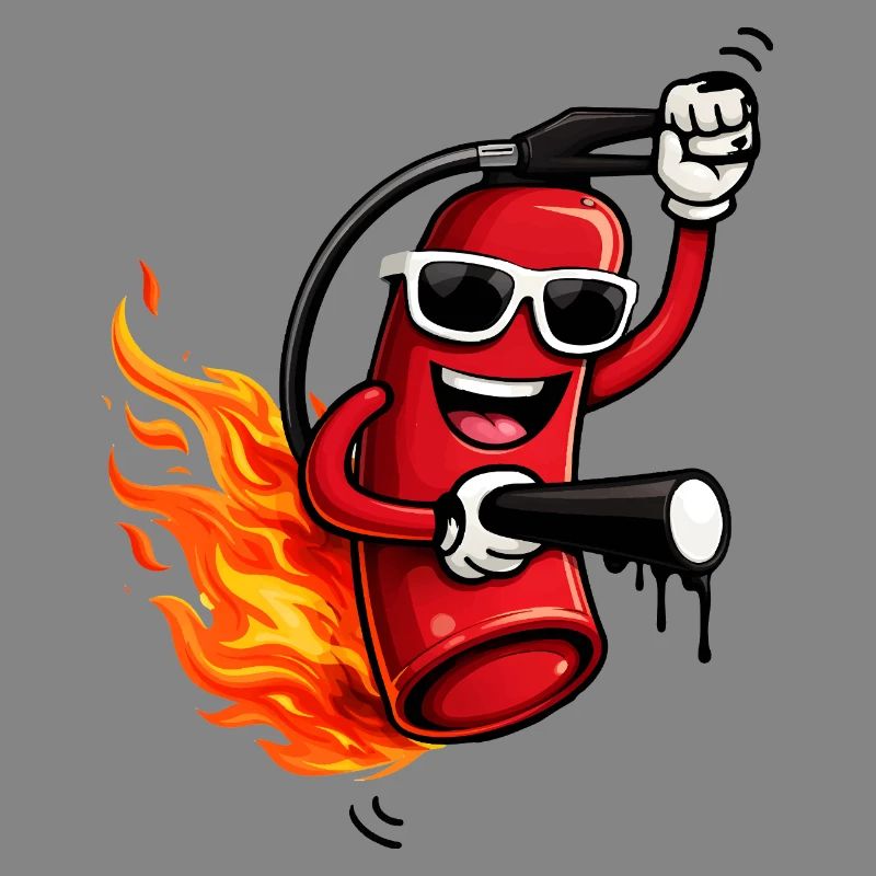 Cool fire extinguisher with flames