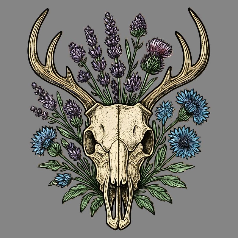 Os de cerf avec couronne de fleurs