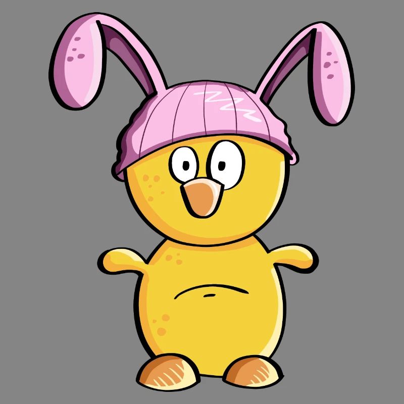 Petit poussin avec un chapeau de lapin de Pâques - Pâques