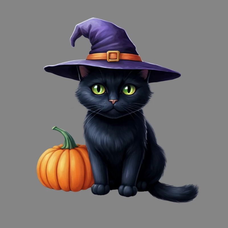Witch cat with pumpkin