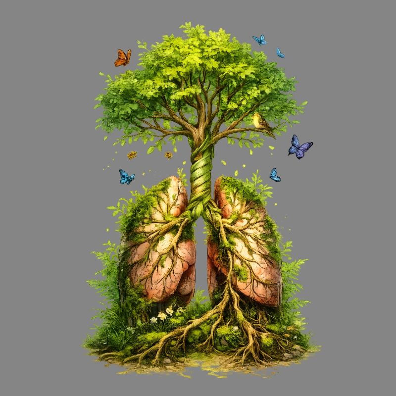 Tree grows from green lungs