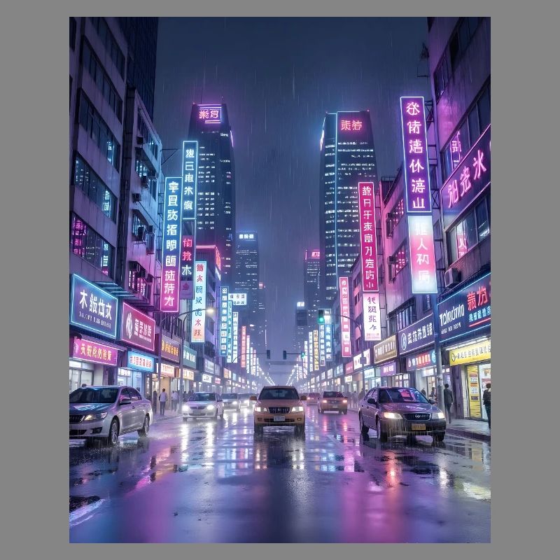 Neon Rain Cityscape