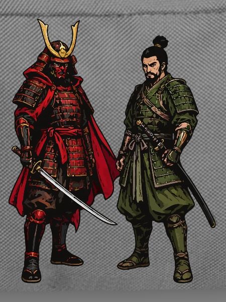 Roter und Grüner Samurai-Kontrast
