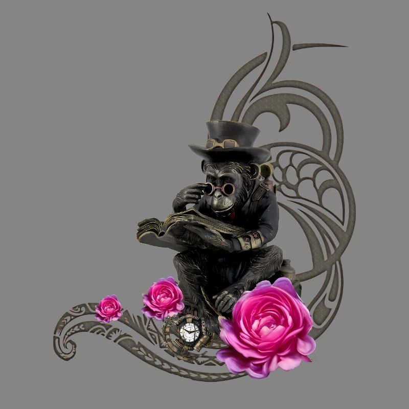 Lustiger Steampunk-Affe liest ein Buch