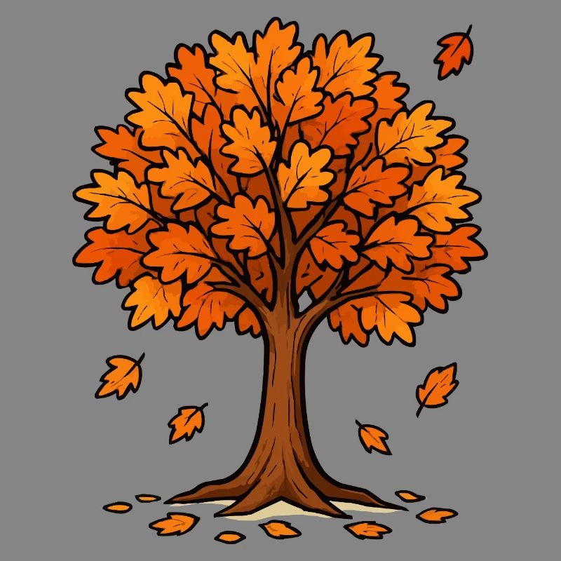 Autumn tree in flame orange