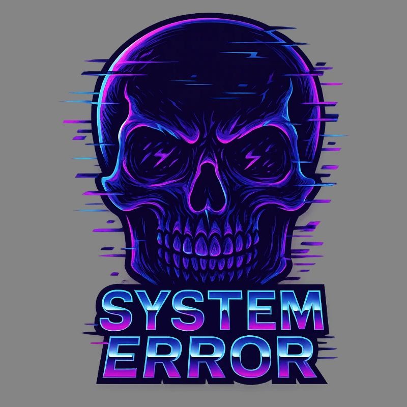 Neon Glitch Schädel mit Systemfehlertext