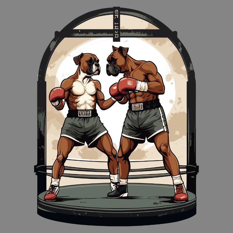 Chiens sur le ring de boxe