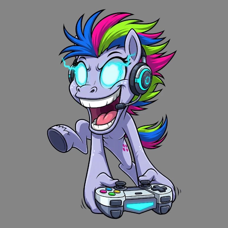 Funkelnder Gaming Pegasus mit Kopfhörer
