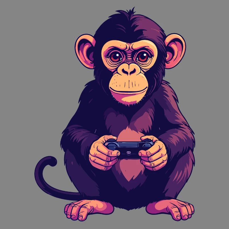 Monkey on controller playing console gaming