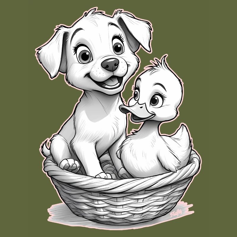 Le chien mignon et le canard dans le panier – 🐶🦆