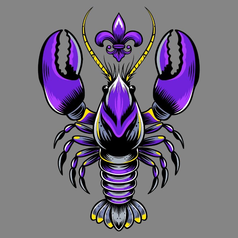 Mardi Gras crawfish with fleur-de-lis design