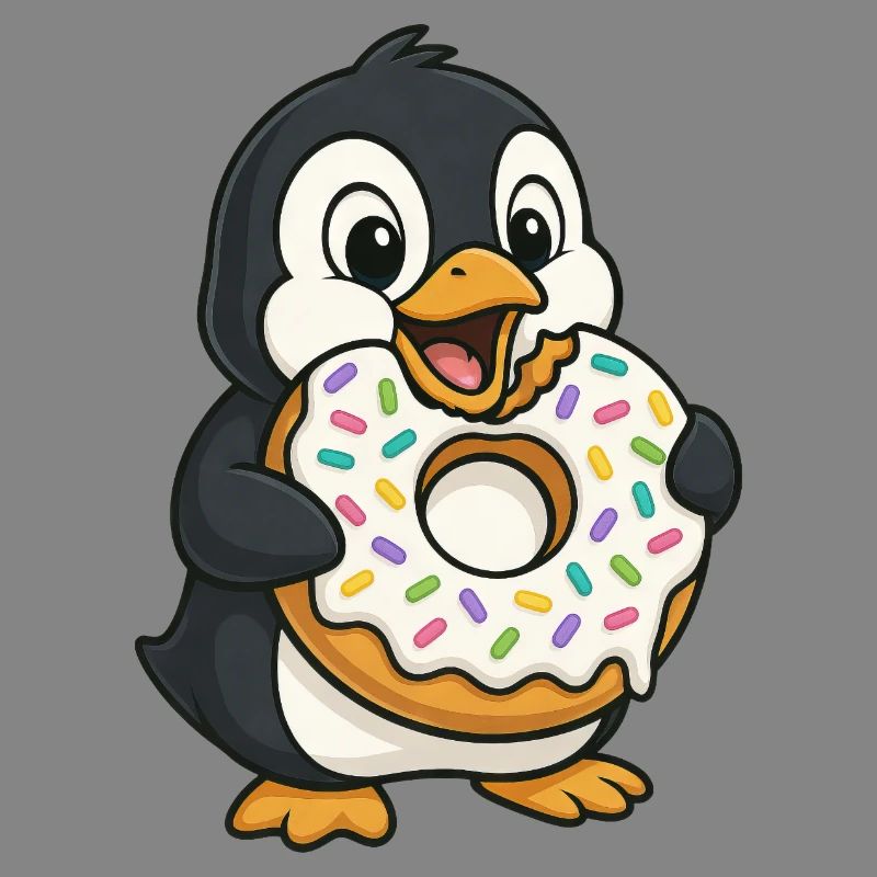 Cute Penguin with Donut Dessert Snacking