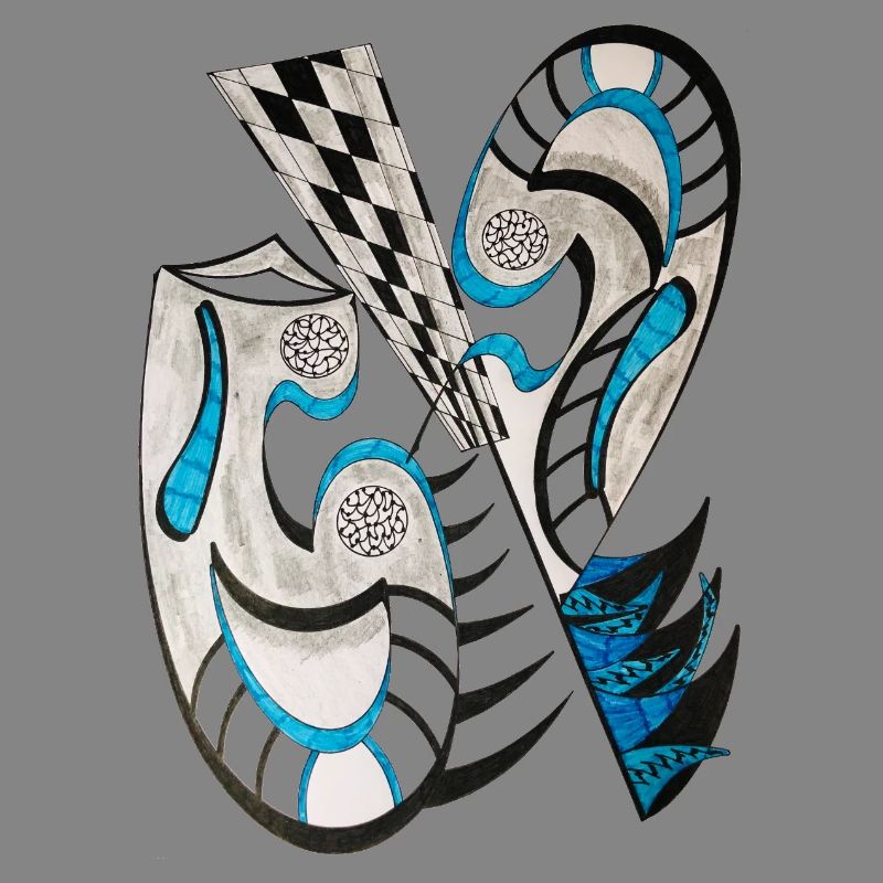 BlueBlack Abstract Cross Pattern