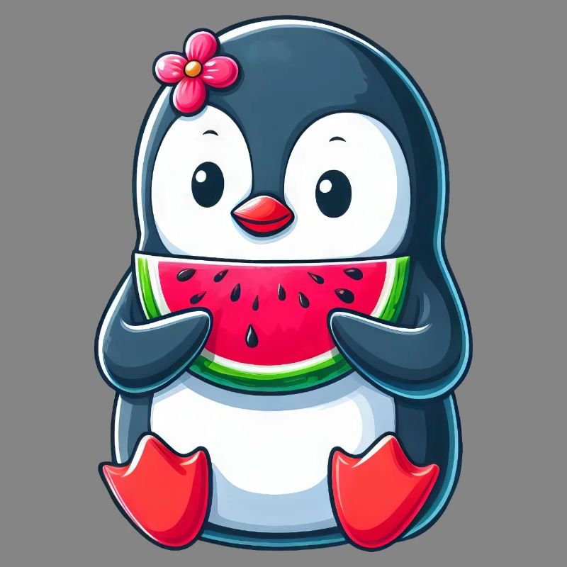 pingouin mignon avec dessin animé d’été pastèque