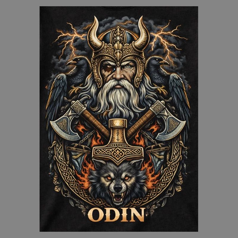 Odin Warfather with Ravens and Wolves