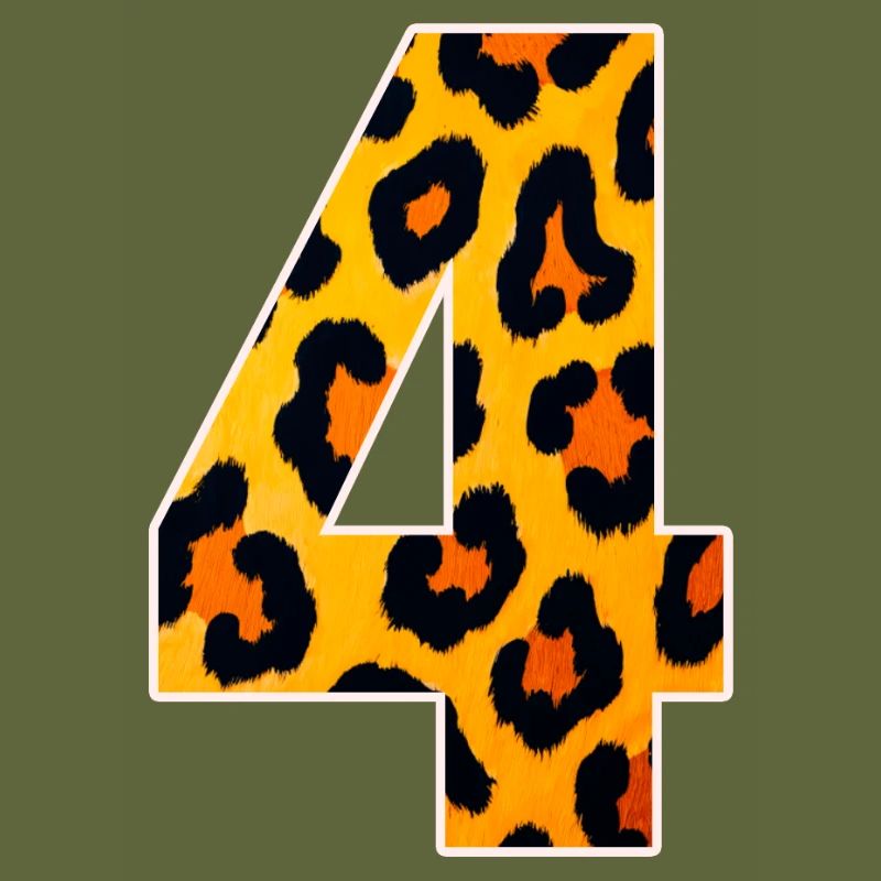 Leopard Print Numeral 4 Fire Orange