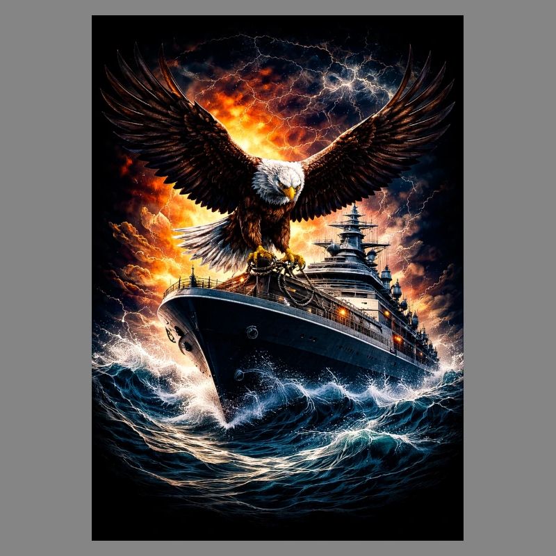 Eagle on ship in storm