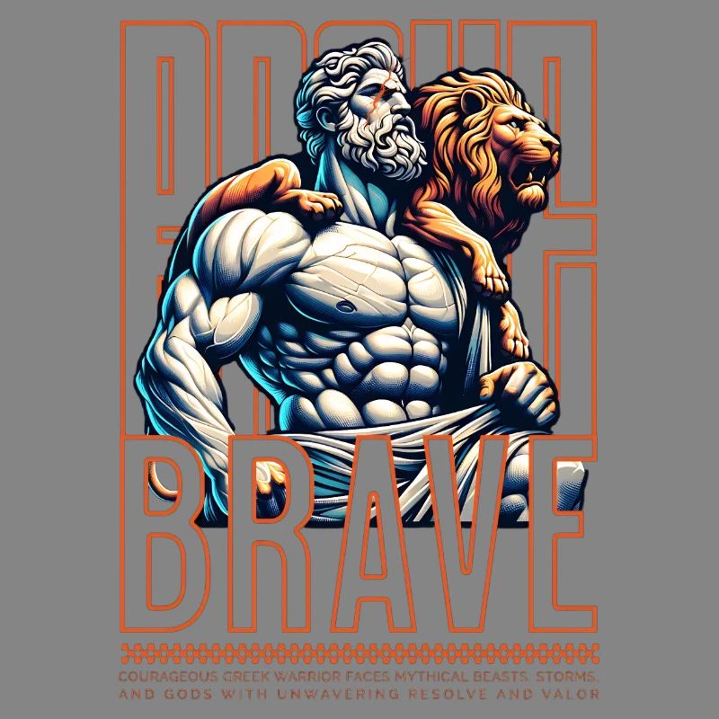 Dieu de la Force grecque et Lion