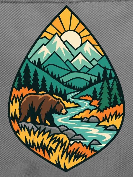 Bär in Berglandschaft am Fluss