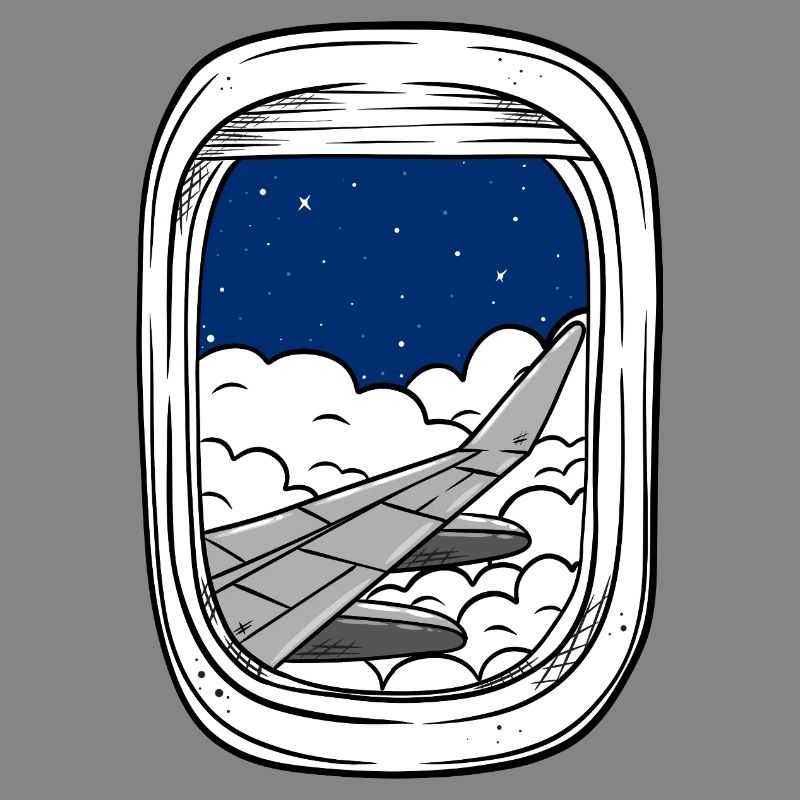 Night flight over cloud windows