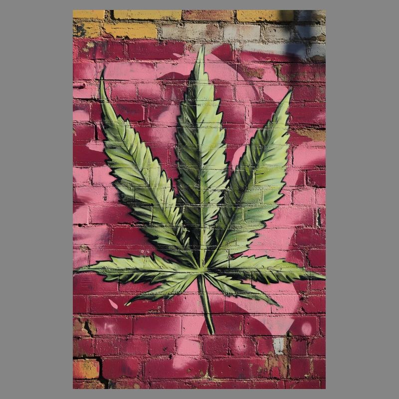 Graffiti grass leaf on pink wall