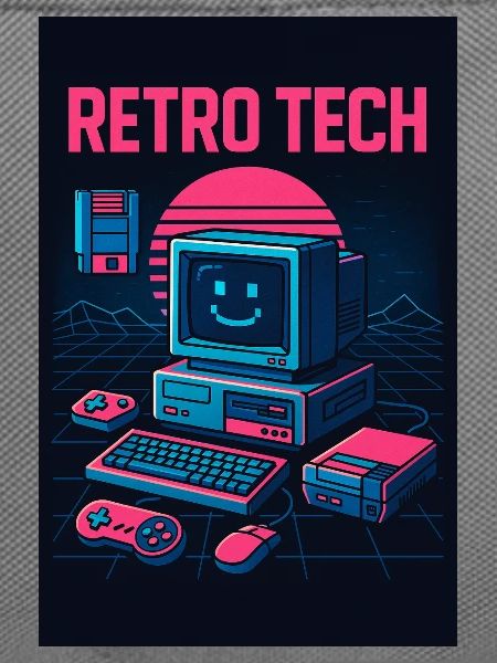 Retro Tech Computer Grafikdesigner mit Lächeln