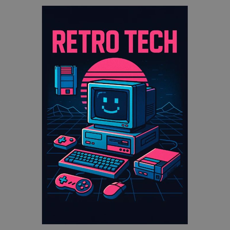 Retro Tech Computer Graphic Designer with Smile