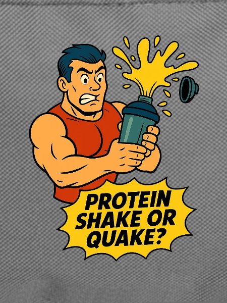 Lustiger Fitness-Cartoon – Proteinshake oder Quake