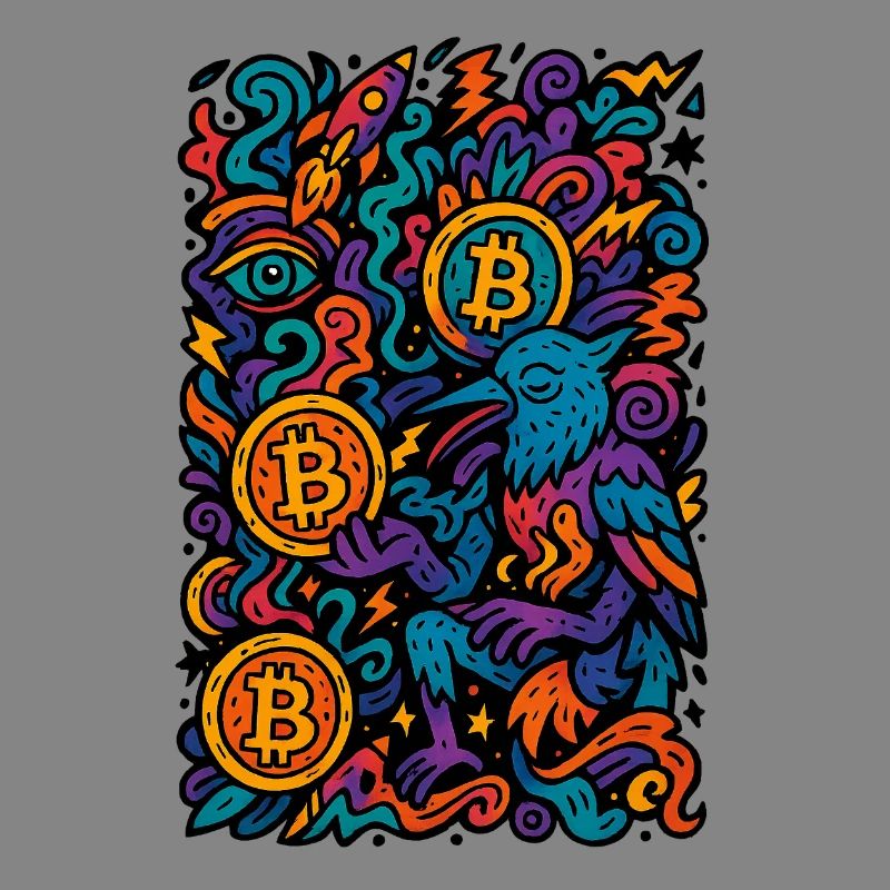 Bunte Digitale Kunst mit Bitcoin Motiven