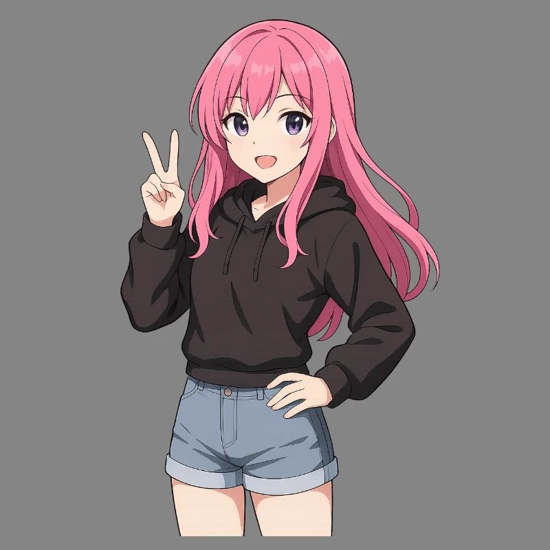 Anime-Mädchen mit rosa Kapuzenpullover