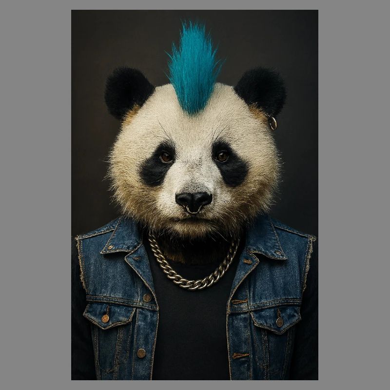 Panda Punk with Blue Mohawk