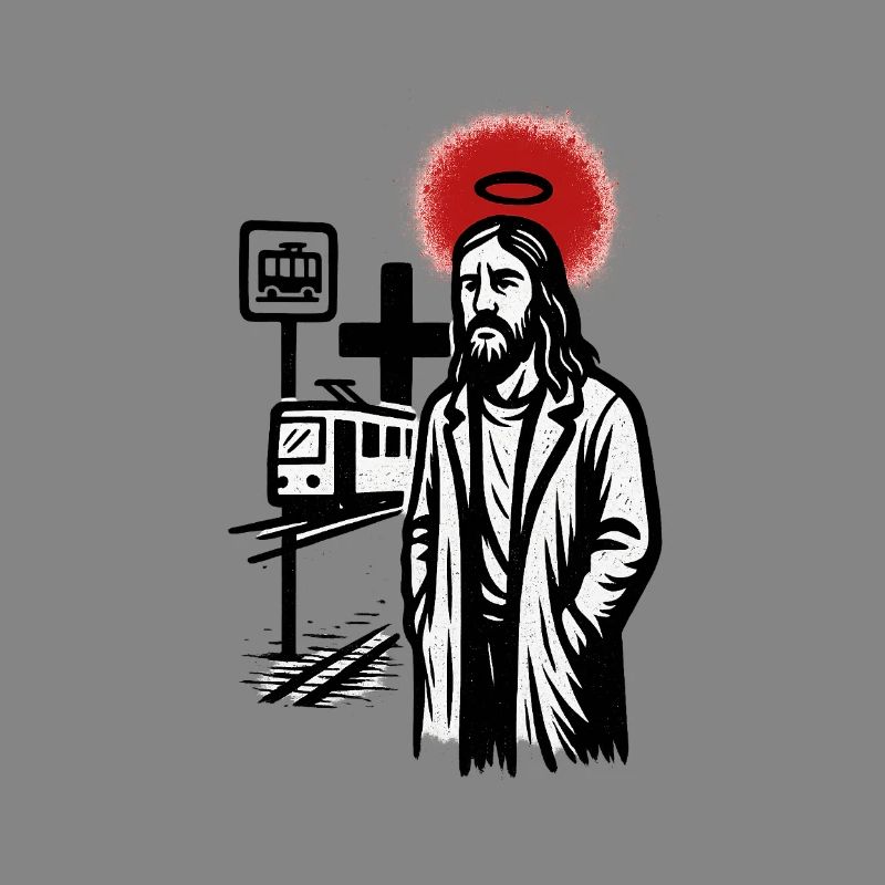 Saint over the Neon tram