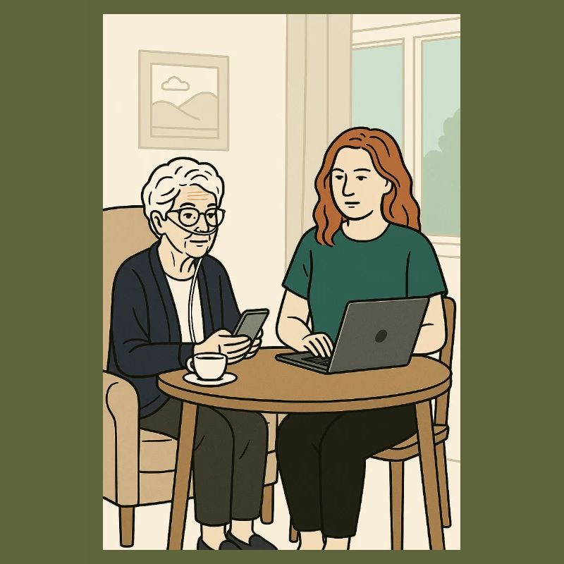 Generationen am Tisch mit Technik