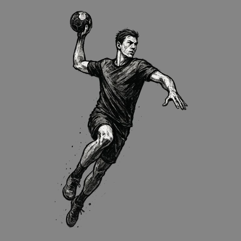 Dynamic handball player in black illustration