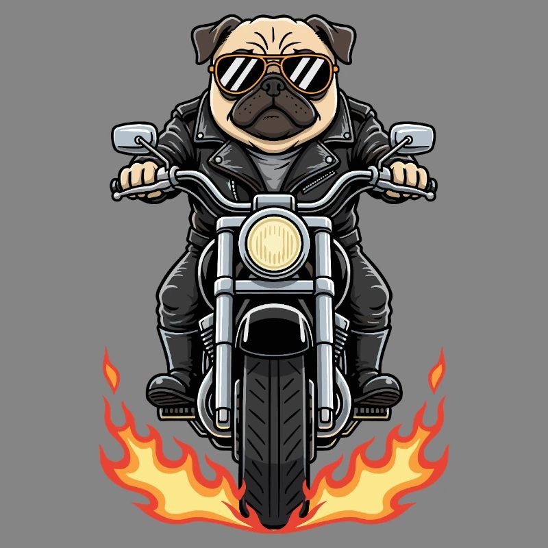 Cool Biker Pug Motorcycle Flames