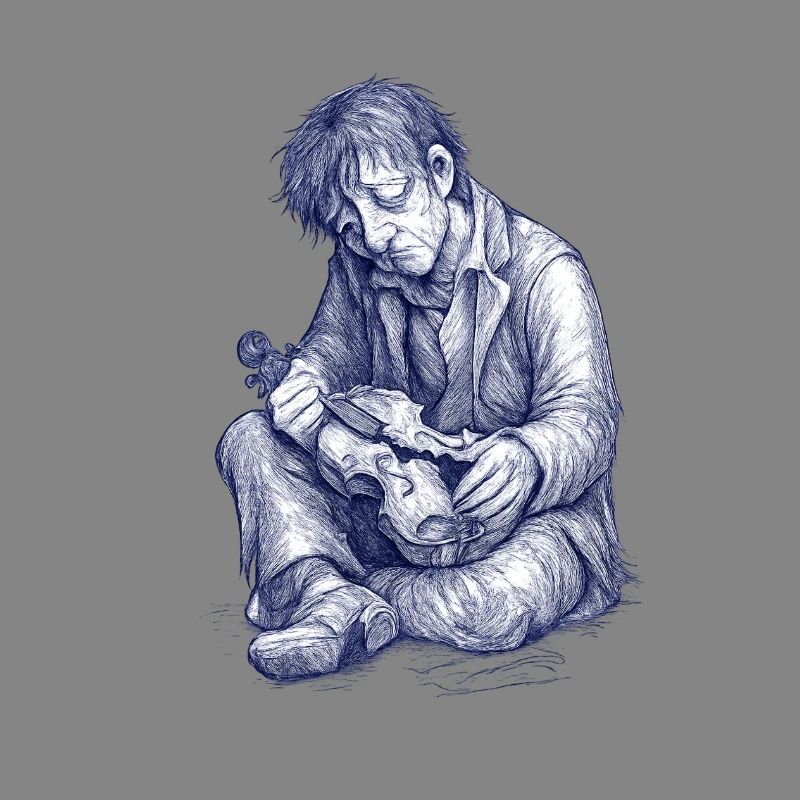 Melancholic reader | Hand Painted Drawing