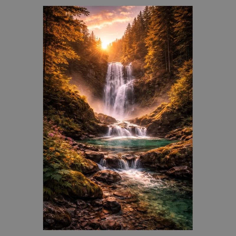 Waterfall in the evening sun