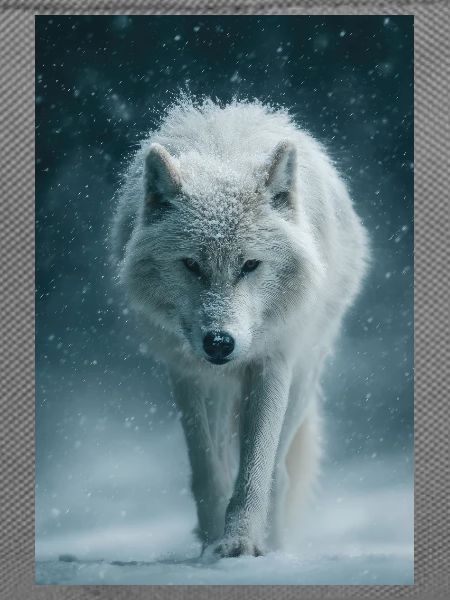 Arktischer Wolf im Schneefall