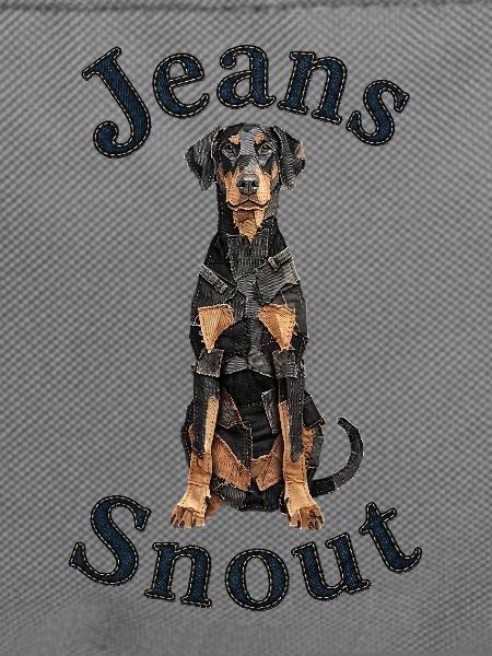 Schwarzer Dobermann im Jeansflicken-Stil