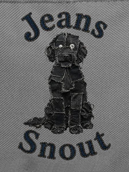 Schwarzer Doodle im Jeansflicken-Stil