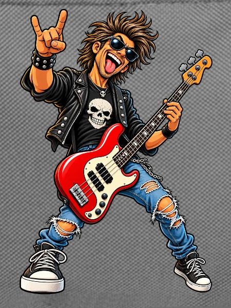 Rocker mit Skull-Tee und roter Bass