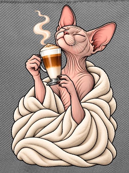 Sphinx Katze mit Latte Macchiato – Katzenkaffee