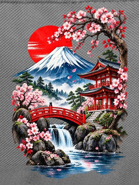 Fuji-Landschaft und Kirschbäume