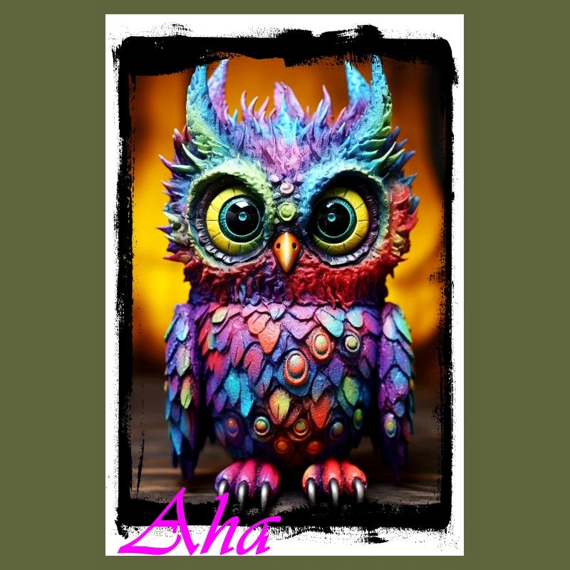 Bunte Eulenfigur mit Neonfarben Puppe Textil