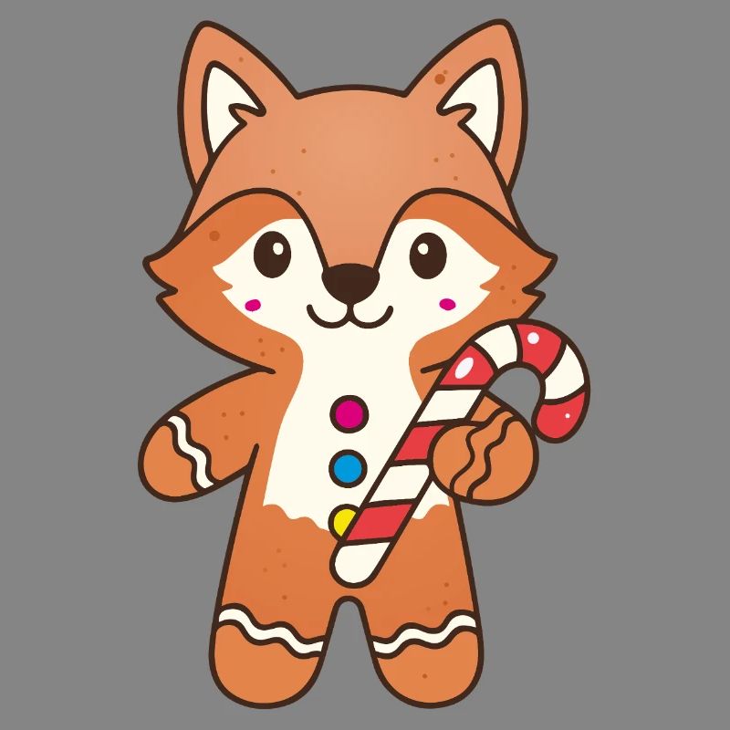 Cute Gingerbread Fox with Candy Cane