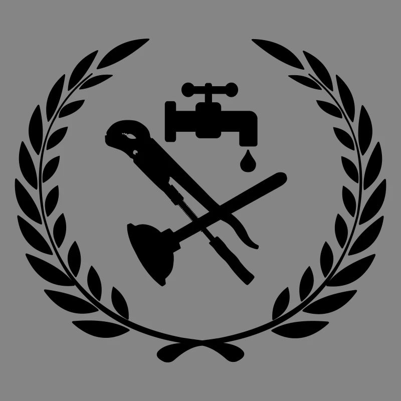 Tools for plumber in laurel wreath.