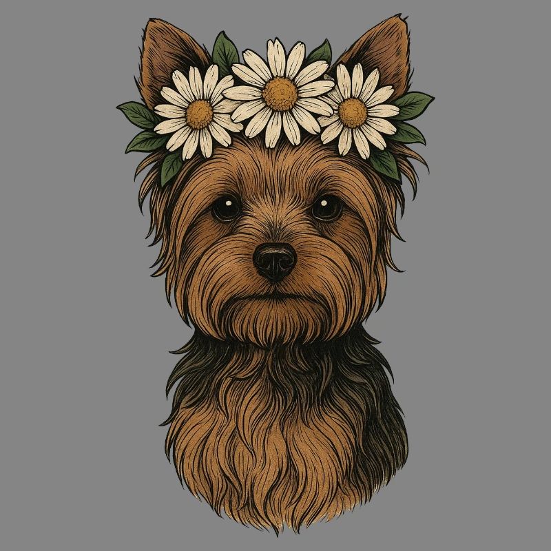 Yorkshire Terrier mit Gänseblümchenkrone