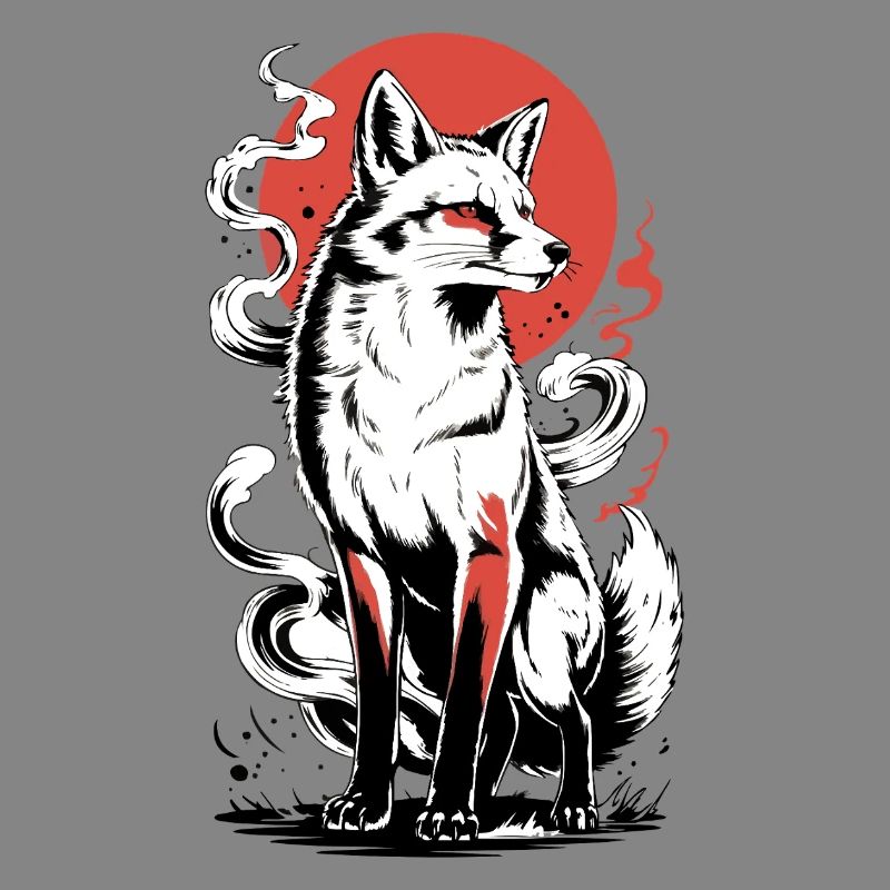 Powerful fox with sun
