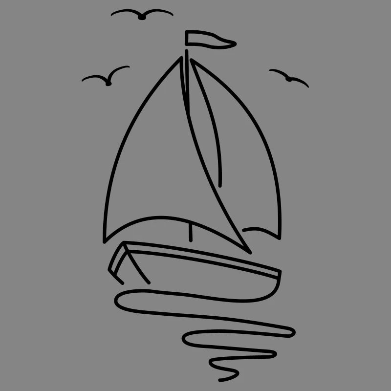 Sailboat with two sails and a flag on top.